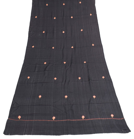 Sushila Vintage Black Dupatta Hand Embroidered Pure Silk Floral Long Stole Hijab