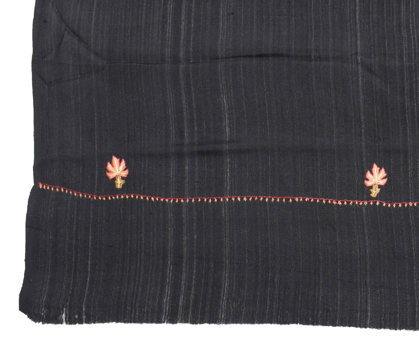 Sushila Vintage Black Dupatta Hand Embroidered Pure Silk Floral Long Stole Hijab