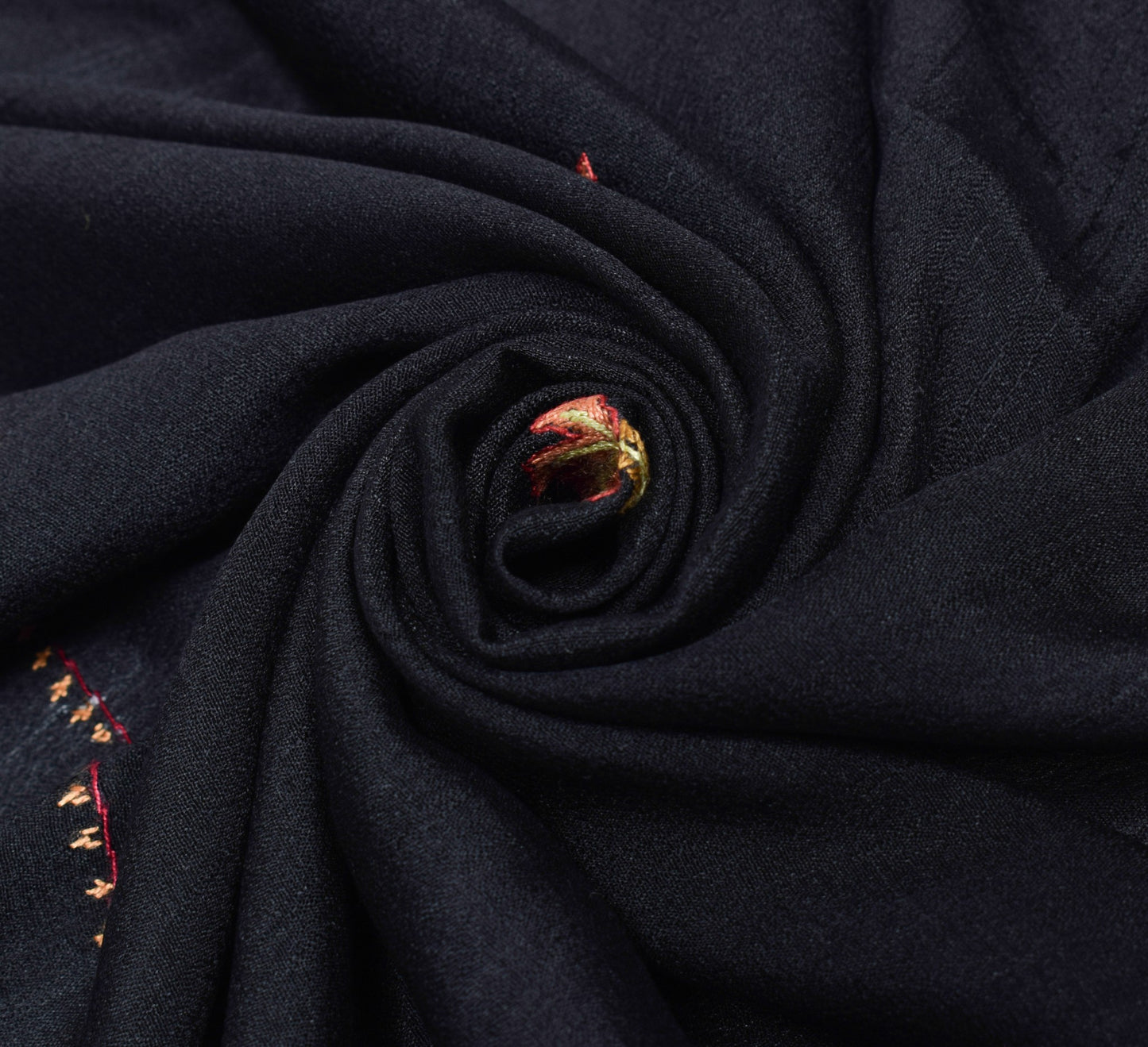 Sushila Vintage Black Dupatta Hand Embroidered Pure Silk Floral Long Stole Hijab