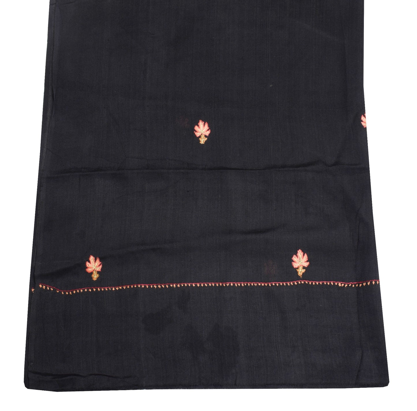 Sushila Vintage Black Dupatta Hand Embroidered Pure Silk Floral Long Stole Hijab