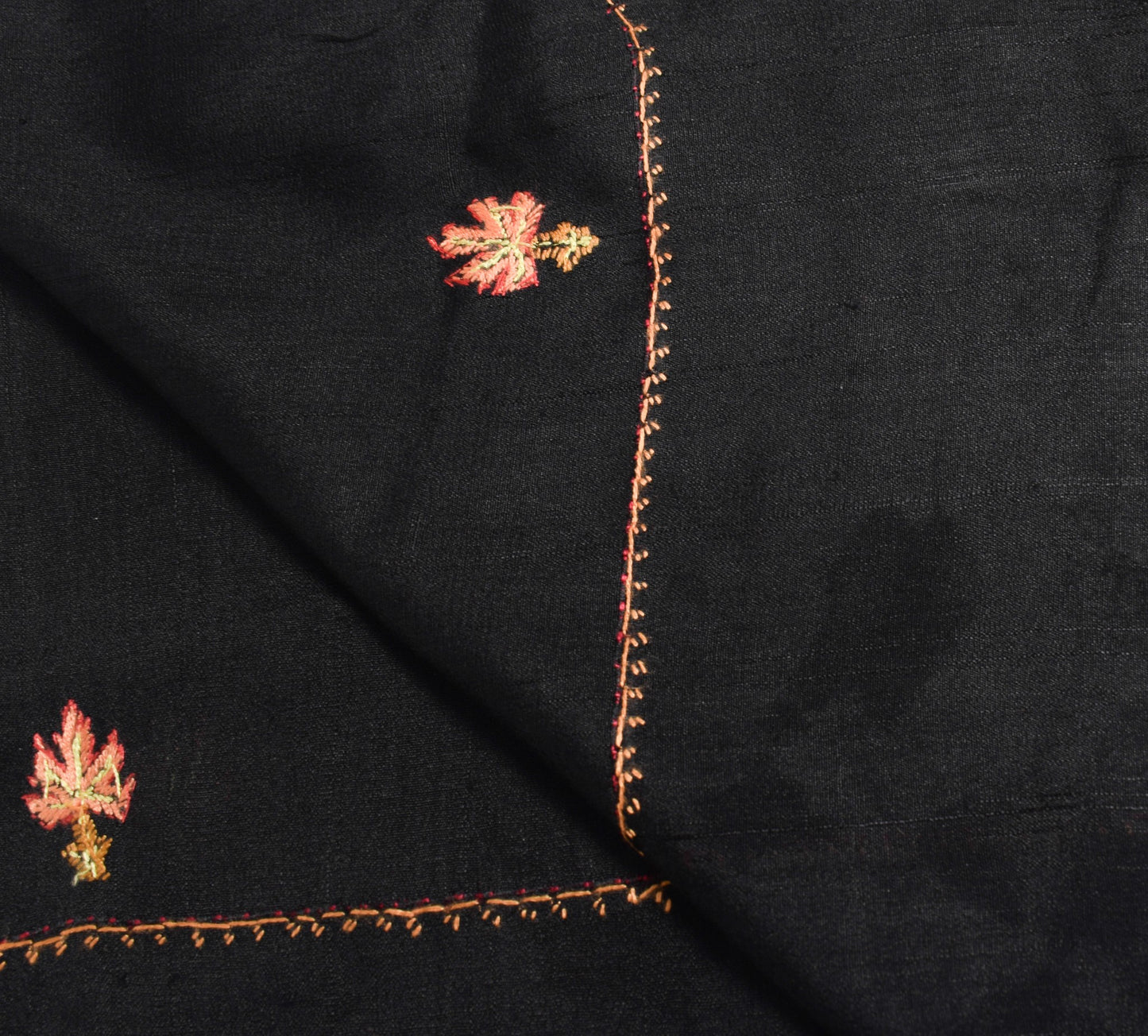 Sushila Vintage Black Dupatta Hand Embroidered Pure Silk Floral Long Stole Hijab