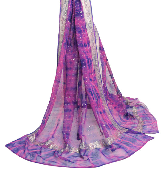 Sushila Vintage Magenta Tie-Dye Dupatta Pure Georgette Zari Brocade Long Stole