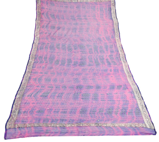 Sushila Vintage Magenta Tie-Dye Dupatta Pure Georgette Zari Brocade Long Stole