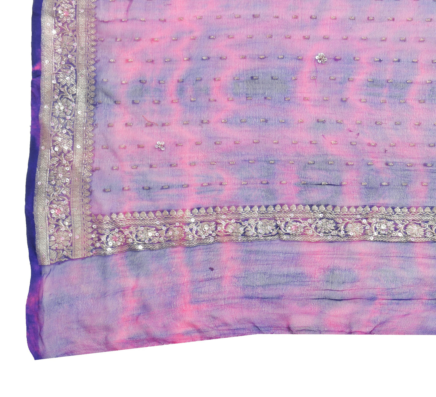 Sushila Vintage Magenta Tie-Dye Dupatta Pure Georgette Zari Brocade Long Stole