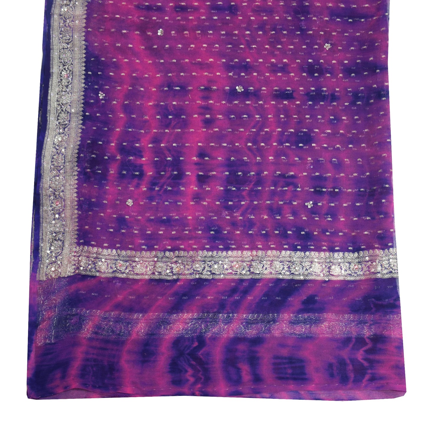 Sushila Vintage Magenta Tie-Dye Dupatta Pure Georgette Zari Brocade Long Stole