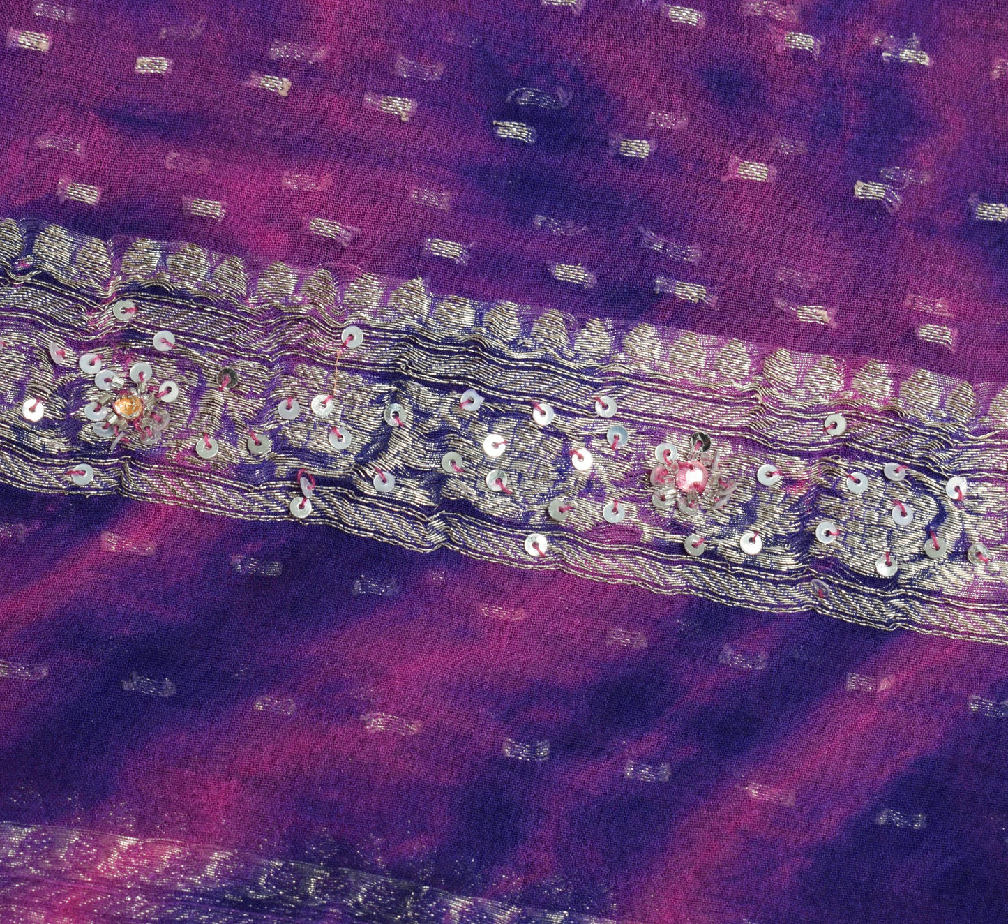 Sushila Vintage Magenta Tie-Dye Dupatta Pure Georgette Zari Brocade Long Stole