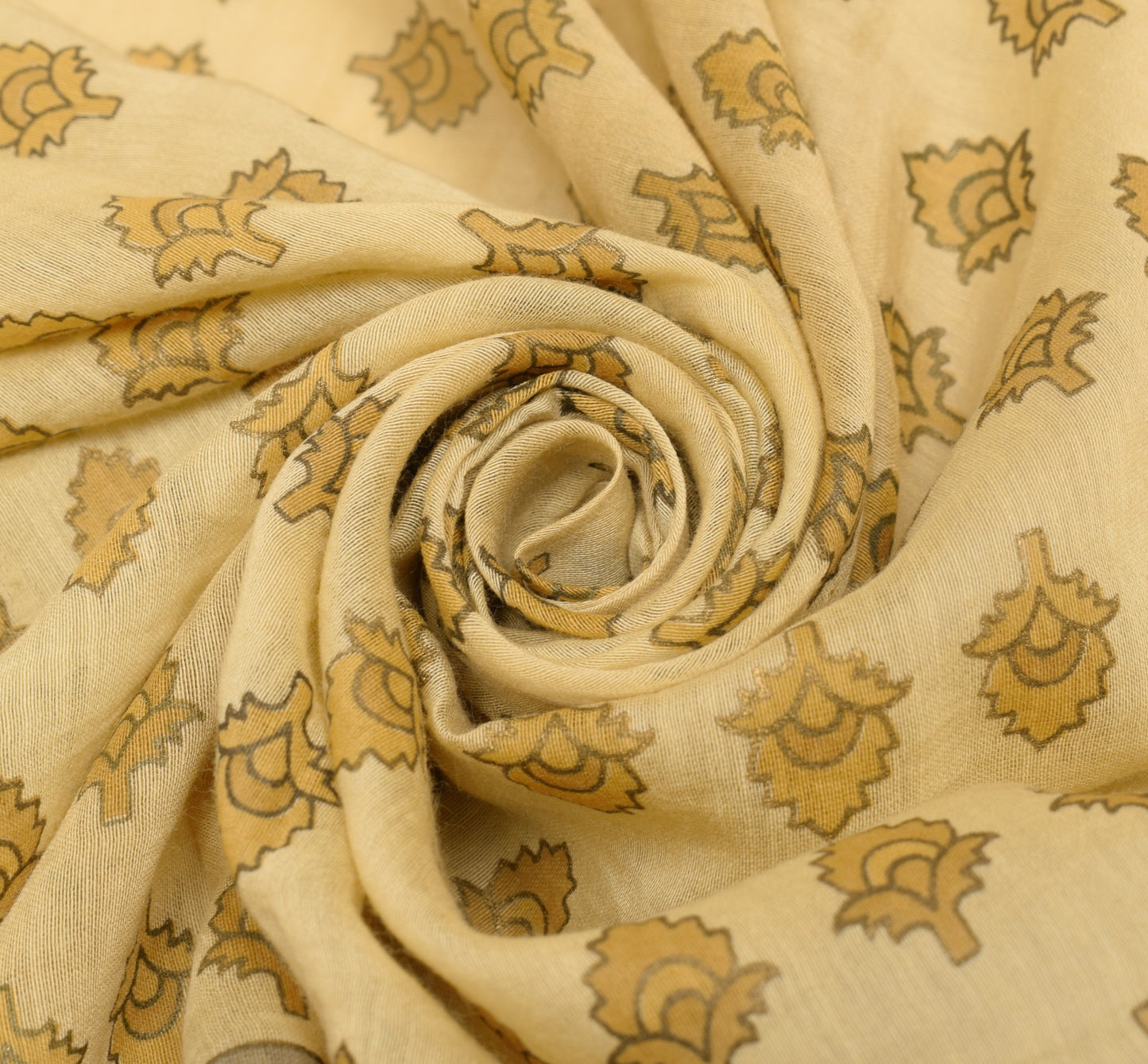 Sushila Vintage Beige Dupatta 100% Pure Silk Hand Printed Indian Long Stole Veil