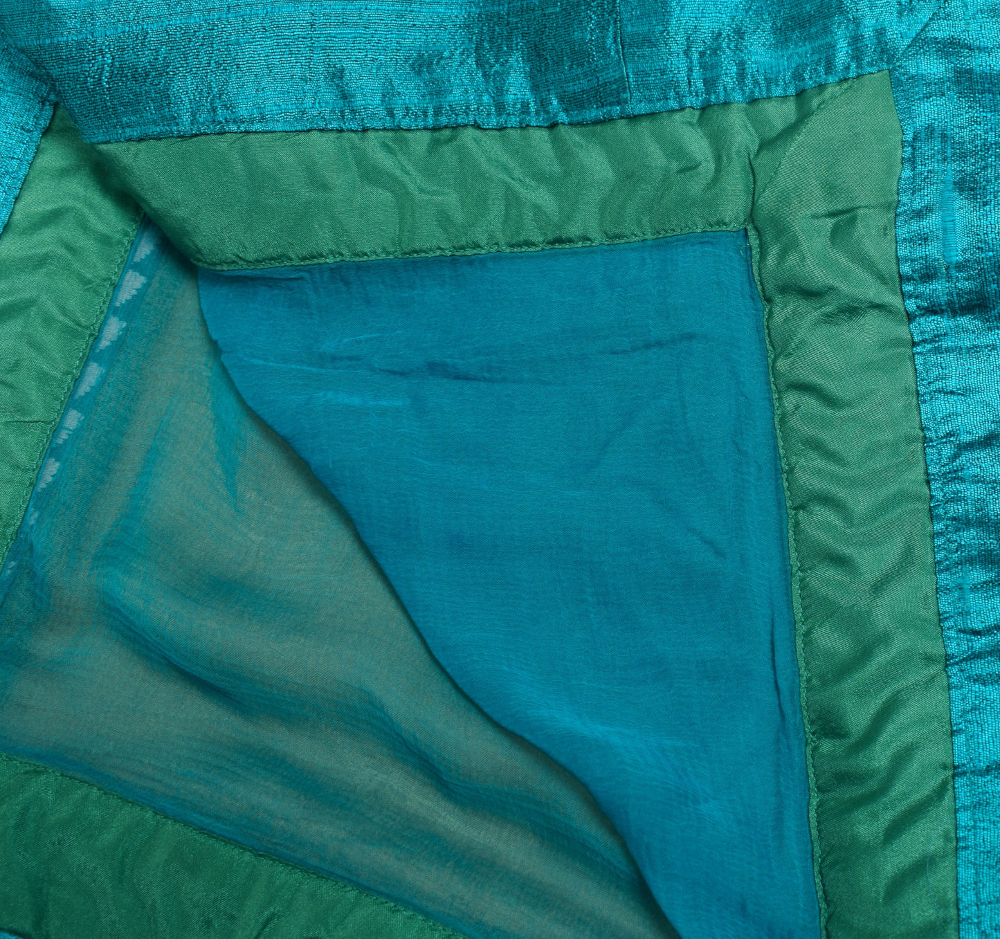 Sushila Vintage Green & Blue Dupatta Pure Chiffon Patch Work Border Long Stole