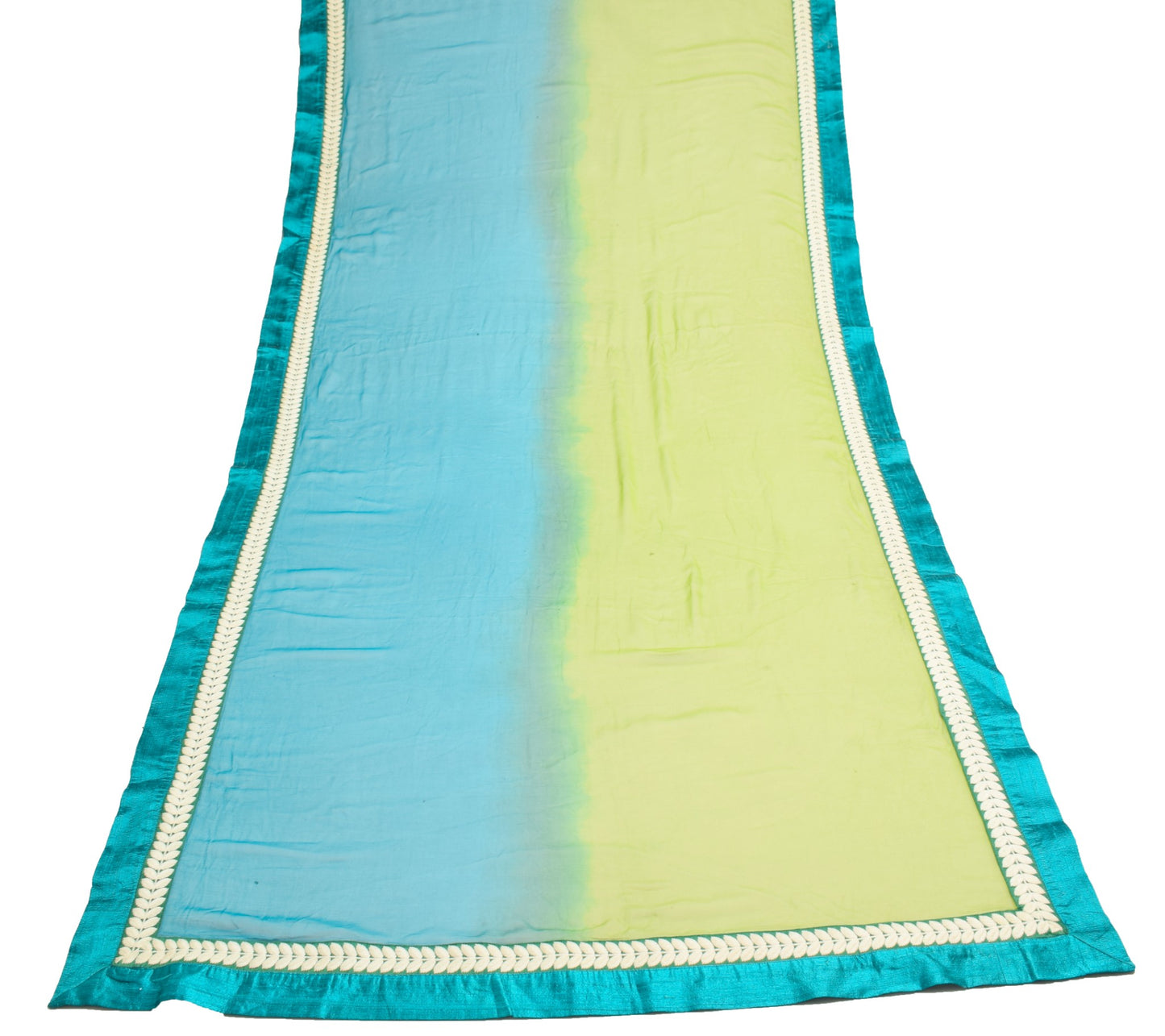 Sushila Vintage Green & Blue Dupatta Pure Chiffon Patch Work Border Long Stole