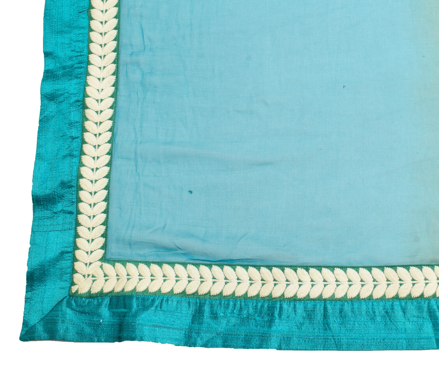 Sushila Vintage Green & Blue Dupatta Pure Chiffon Patch Work Border Long Stole
