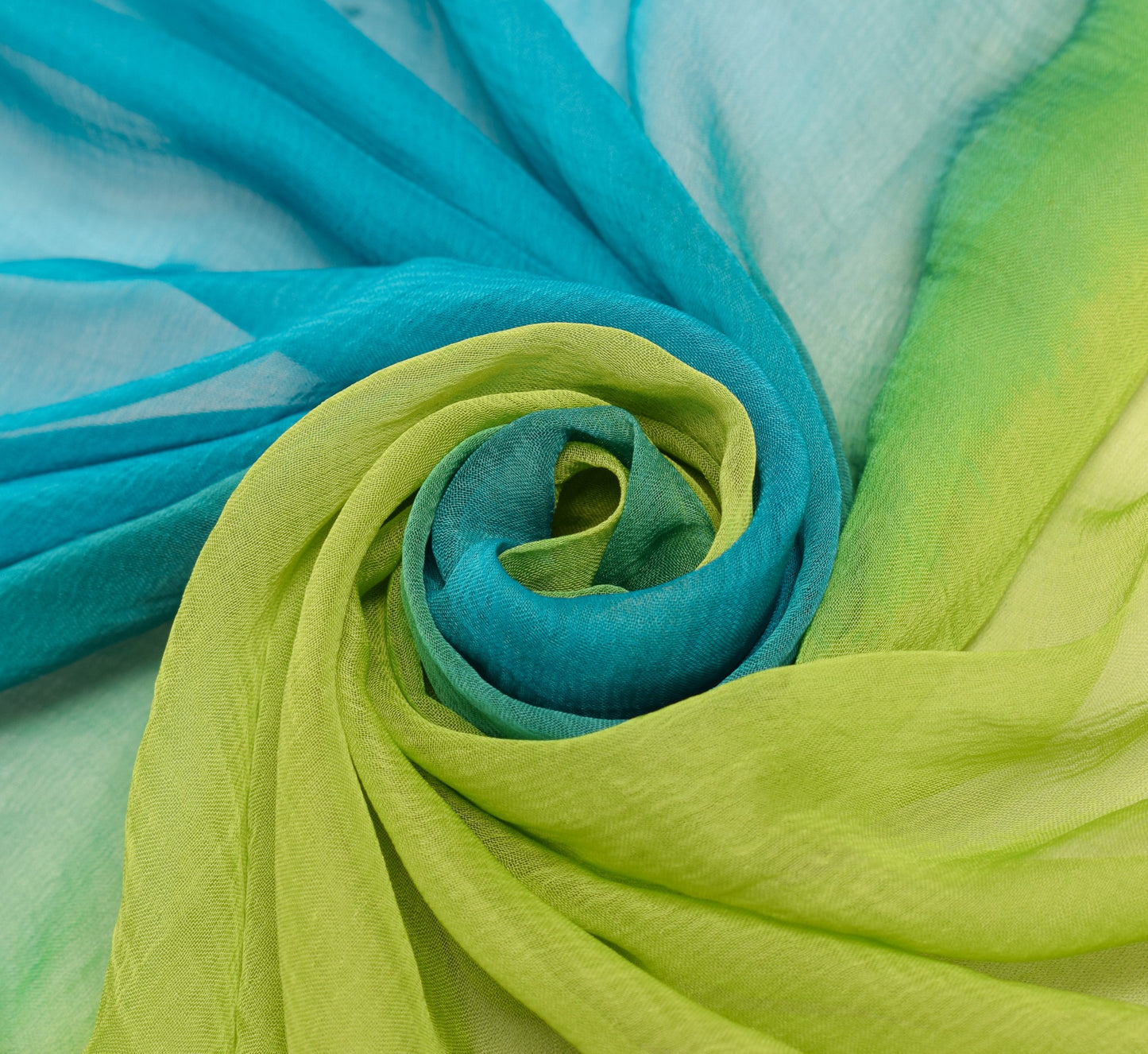 Sushila Vintage Green & Blue Dupatta Pure Chiffon Patch Work Border Long Stole