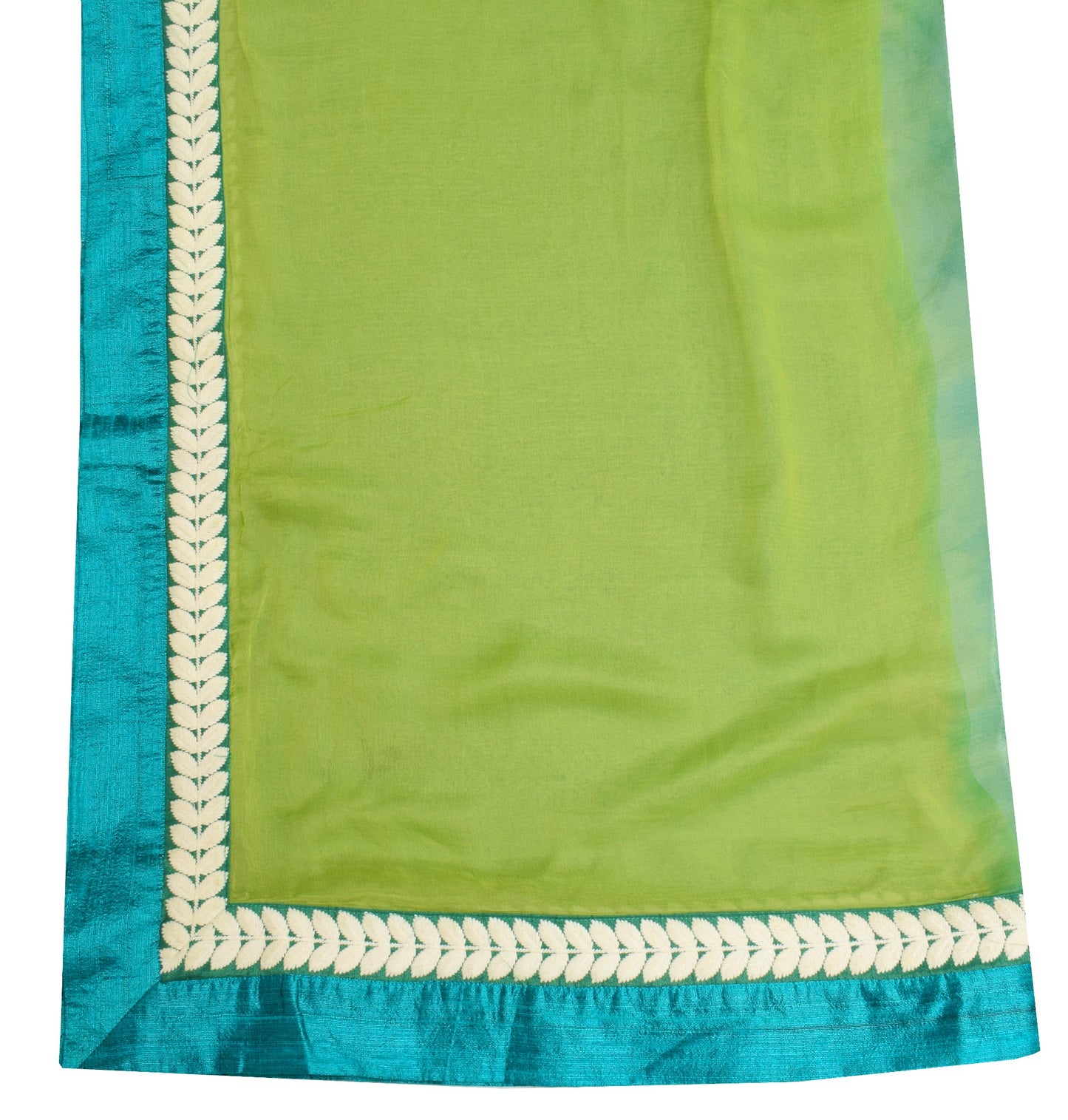 Sushila Vintage Green & Blue Dupatta Pure Chiffon Patch Work Border Long Stole