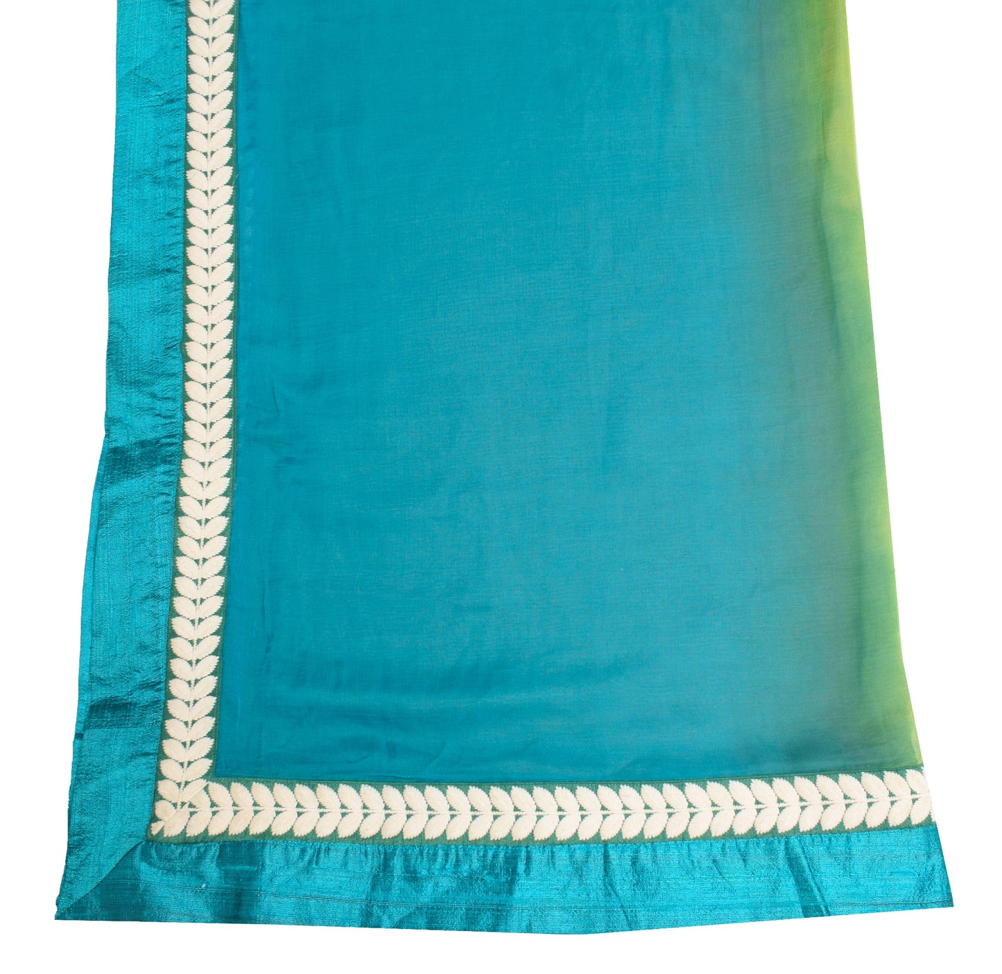 Sushila Vintage Green & Blue Dupatta Pure Chiffon Patch Work Border Long Stole
