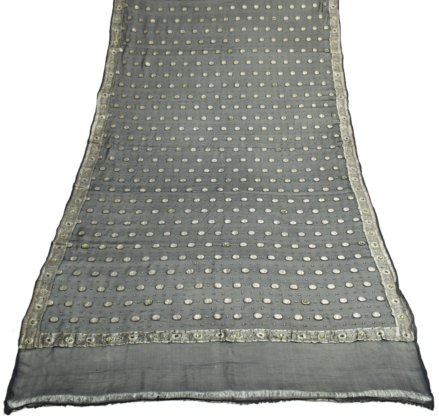 Sushila Vintage Black Dupatta Pure Georgette Zari Brocade Polka Dot Long Stole