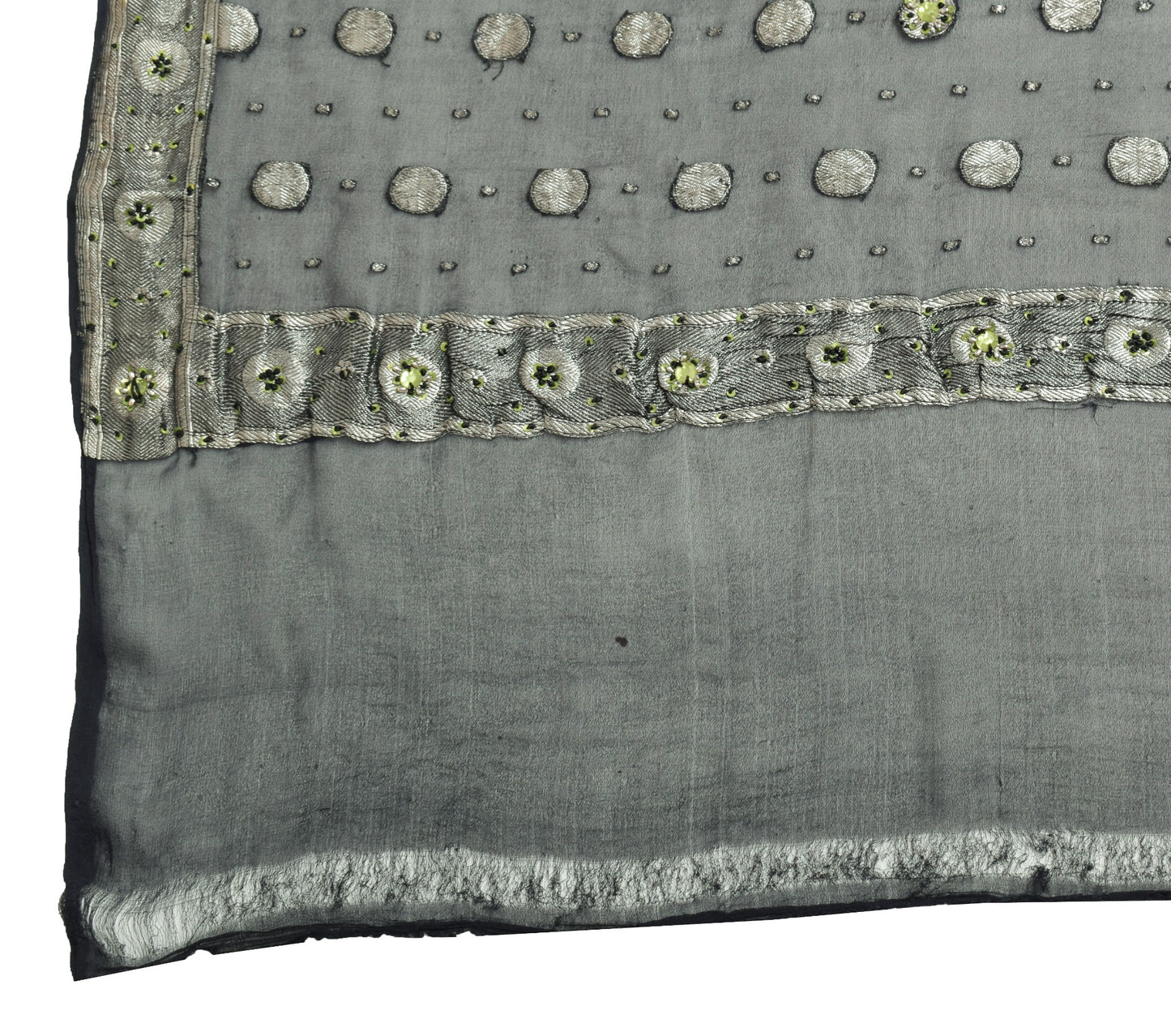 Sushila Vintage Black Dupatta Pure Georgette Zari Brocade Polka Dot Long Stole