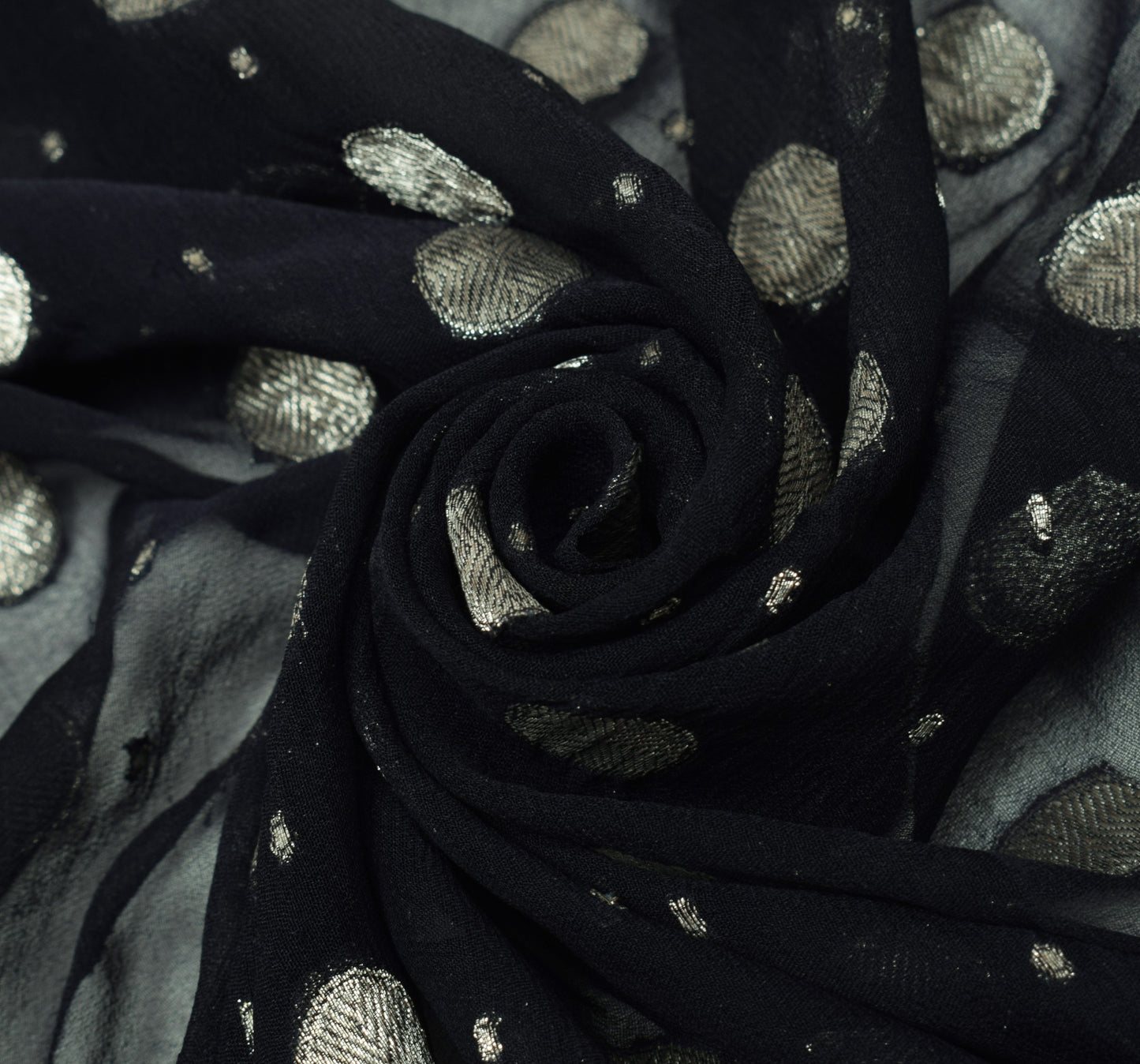 Sushila Vintage Black Dupatta Pure Georgette Zari Brocade Polka Dot Long Stole