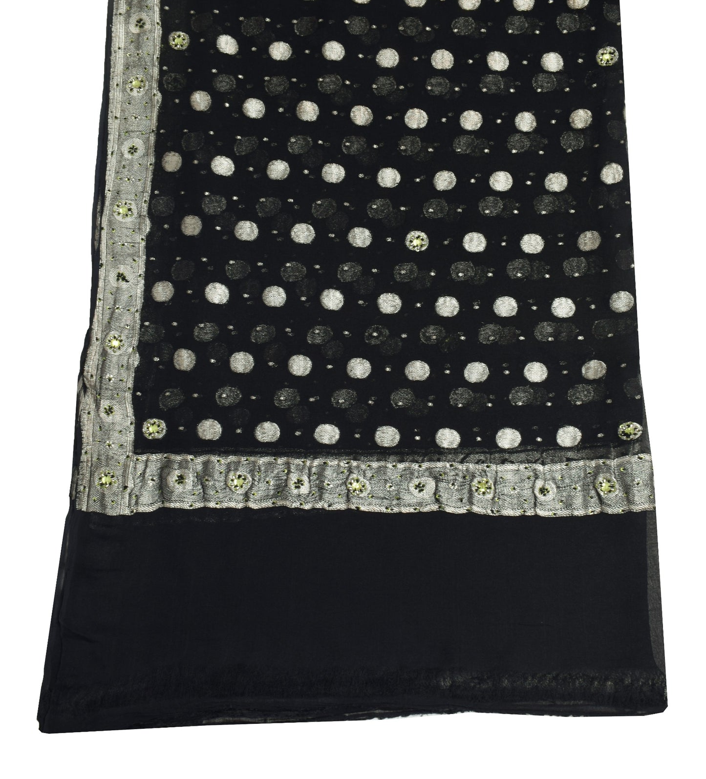 Sushila Vintage Black Dupatta Pure Georgette Zari Brocade Polka Dot Long Stole