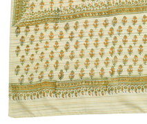 Sushila Vintage Cream Art Silk Dupatta Hand Block Printed Floral Long Stole Wrap