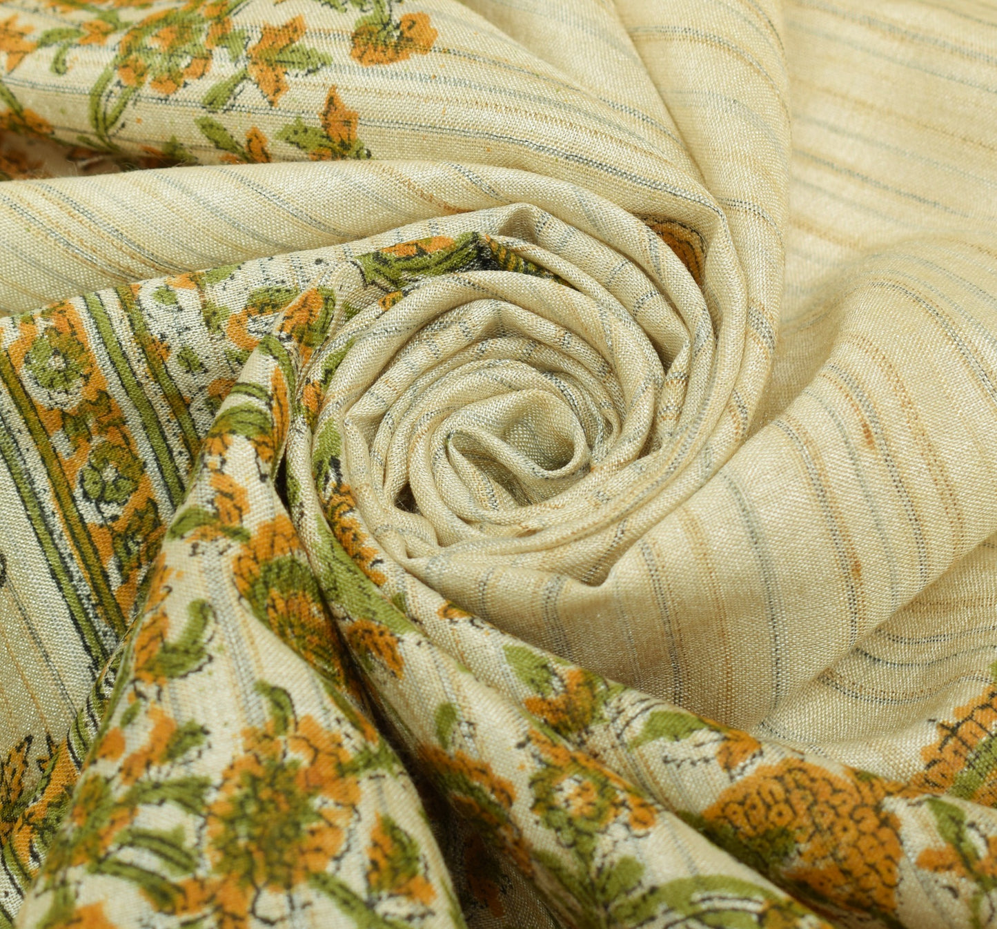 Sushila Vintage Cream Art Silk Dupatta Hand Block Printed Floral Long Stole Wrap