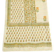 Sushila Vintage Cream Art Silk Dupatta Hand Block Printed Floral Long Stole Wrap