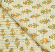 Sushila Vintage Cream Art Silk Dupatta Hand Block Printed Floral Long Stole Wrap