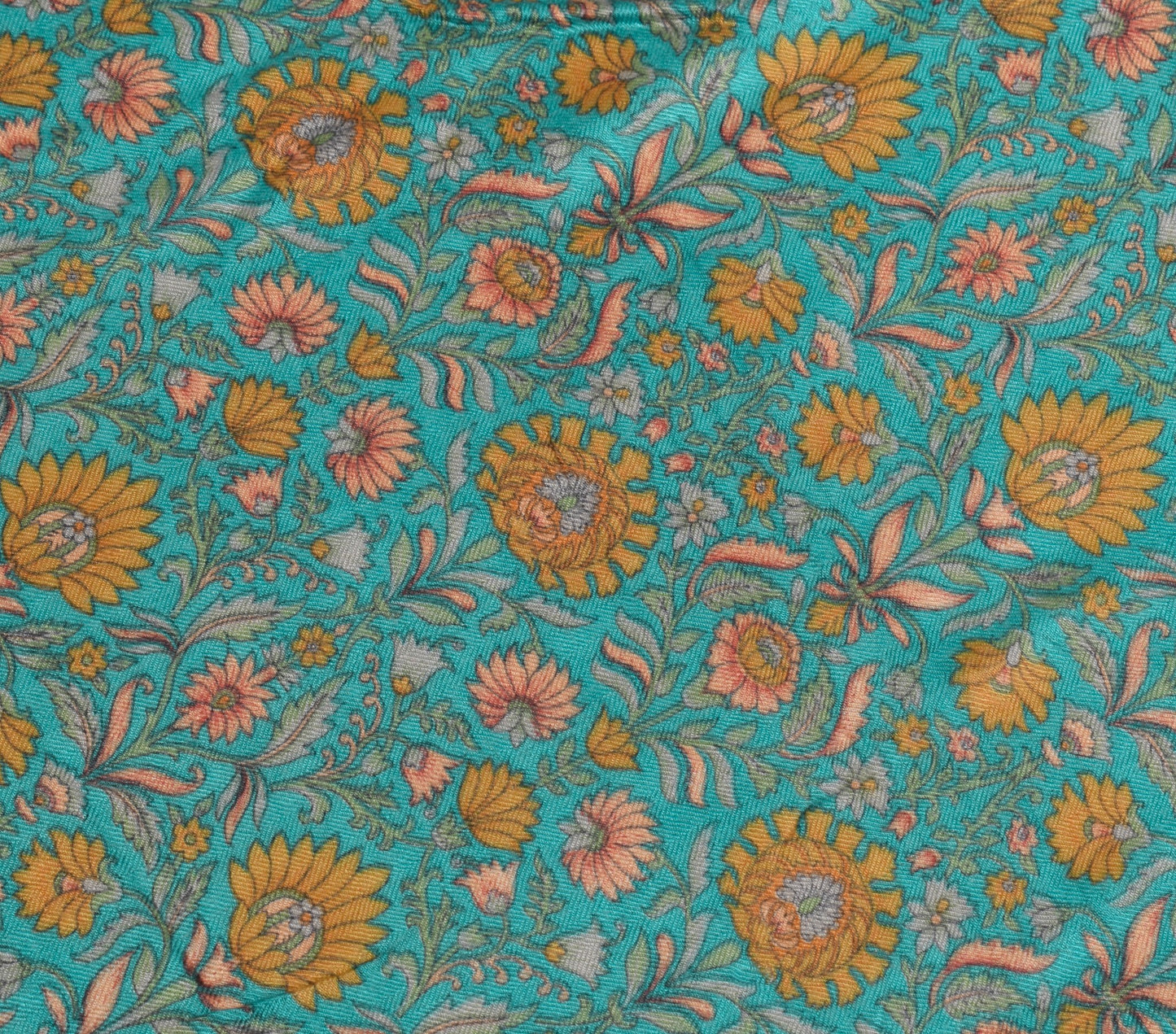 Sushila Vintage 100% Pure Woolen Dupatta  Aqua Blue Floral Woven Long Stole Veil
