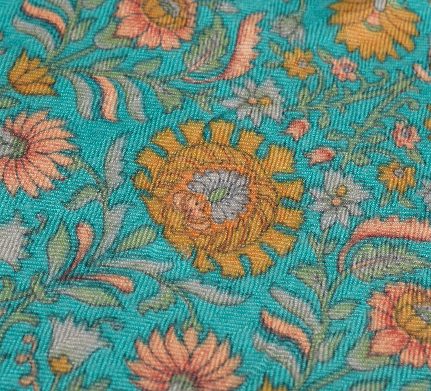 Sushila Vintage 100% Pure Woolen Dupatta  Aqua Blue Floral Woven Long Stole Veil