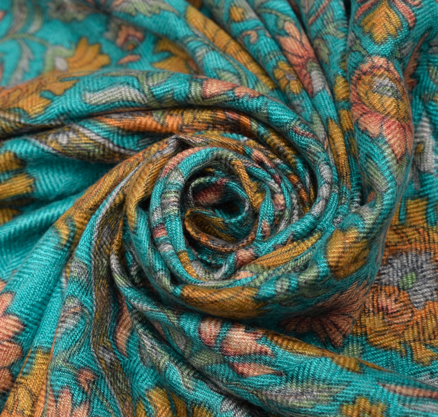 Sushila Vintage 100% Pure Woolen Dupatta  Aqua Blue Floral Woven Long Stole Veil