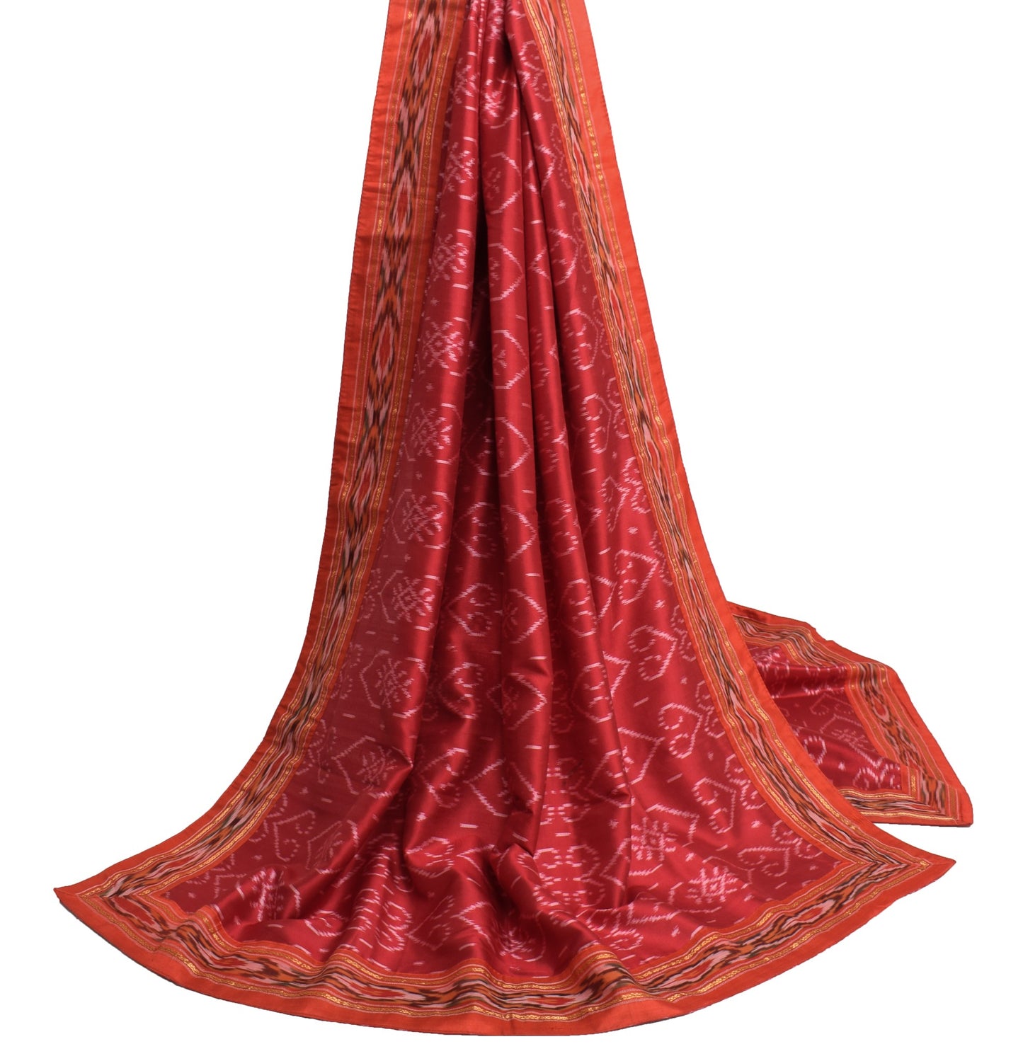 Sushila Vintage Maroon Ikat Dupatta Pure Silk Hans Woven Soft  Long Stole Scarve