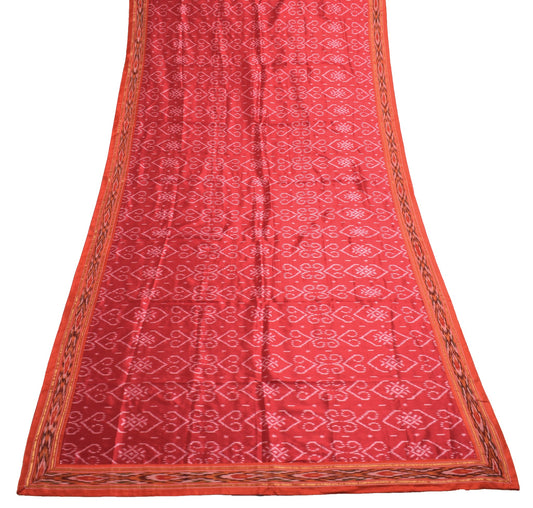 Sushila Vintage Maroon Ikat Dupatta Pure Silk Hans Woven Soft  Long Stole Scarve