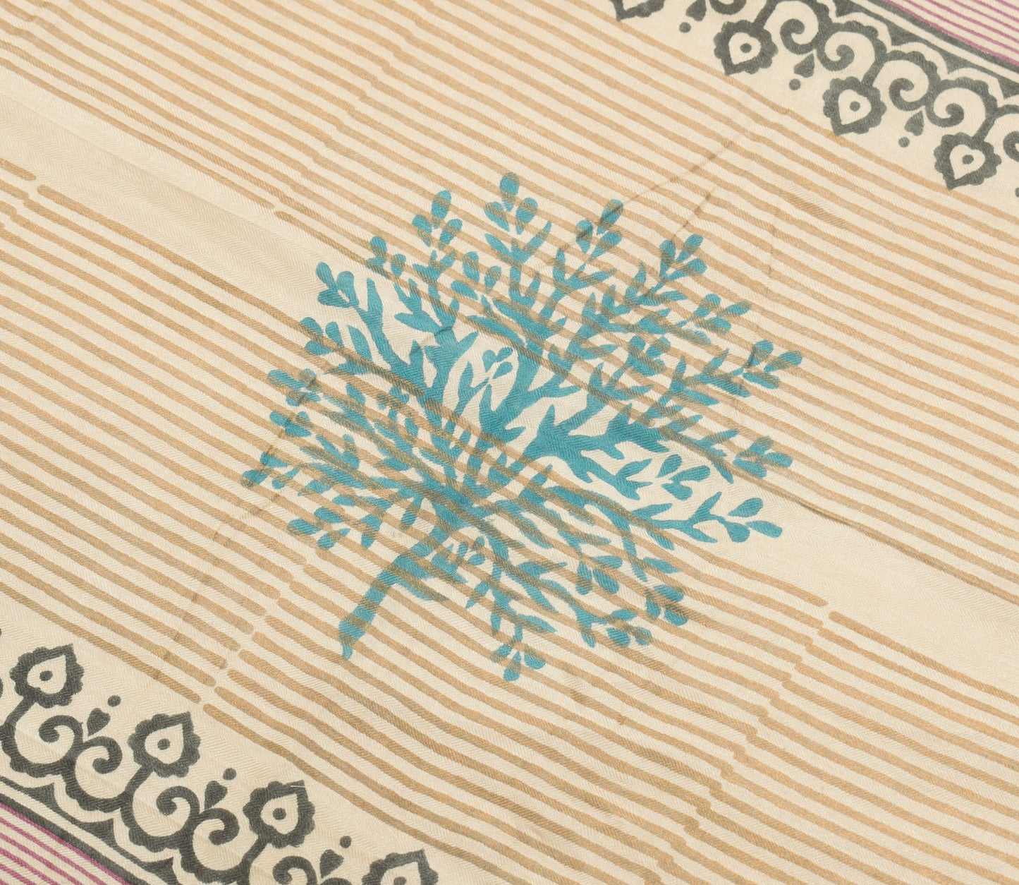 Sushila Vintage Cream Pure Woolen Dupatta Hand Block Printed Long Stole Shawl