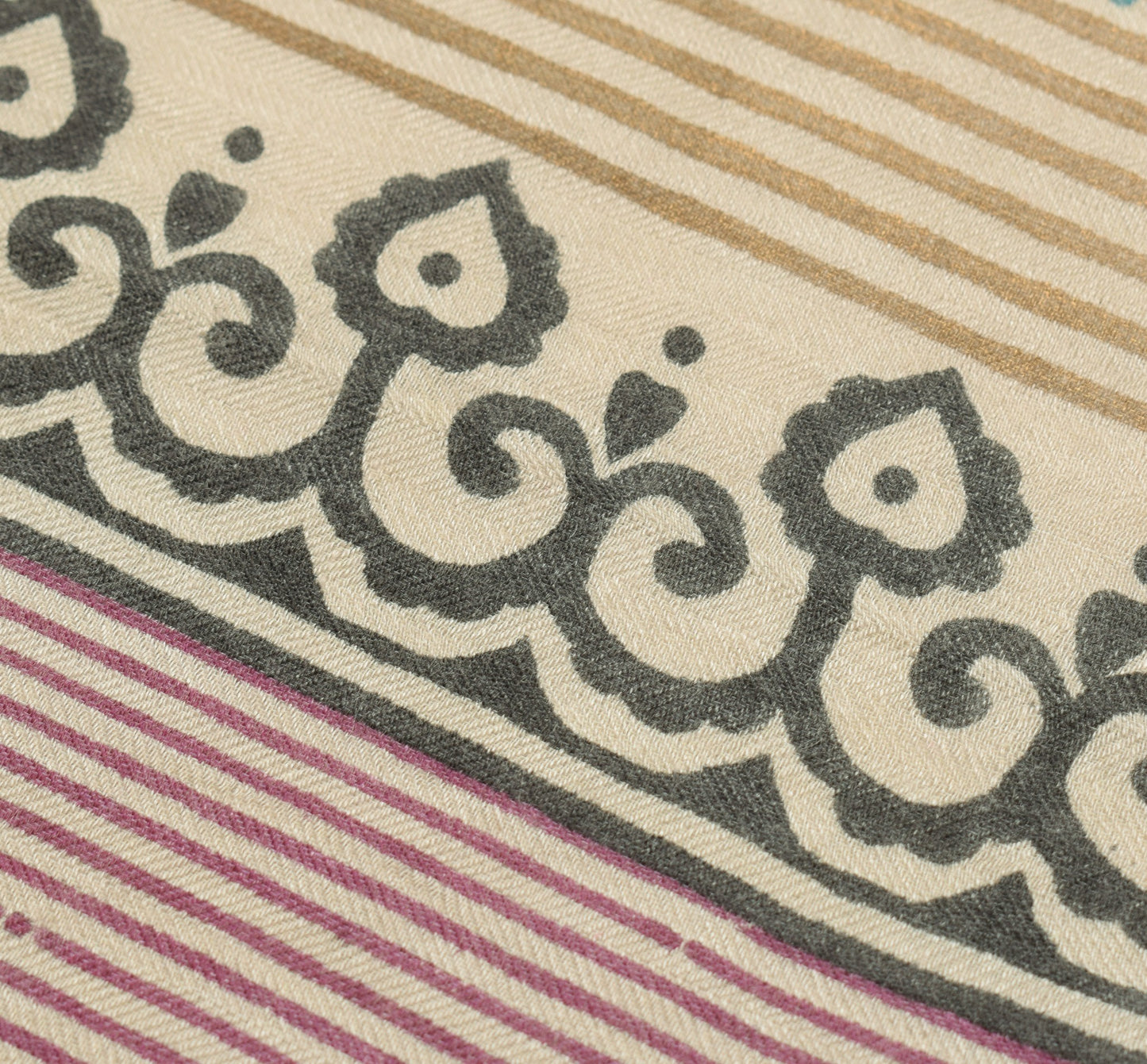 Sushila Vintage Cream Pure Woolen Dupatta Hand Block Printed Long Stole Shawl