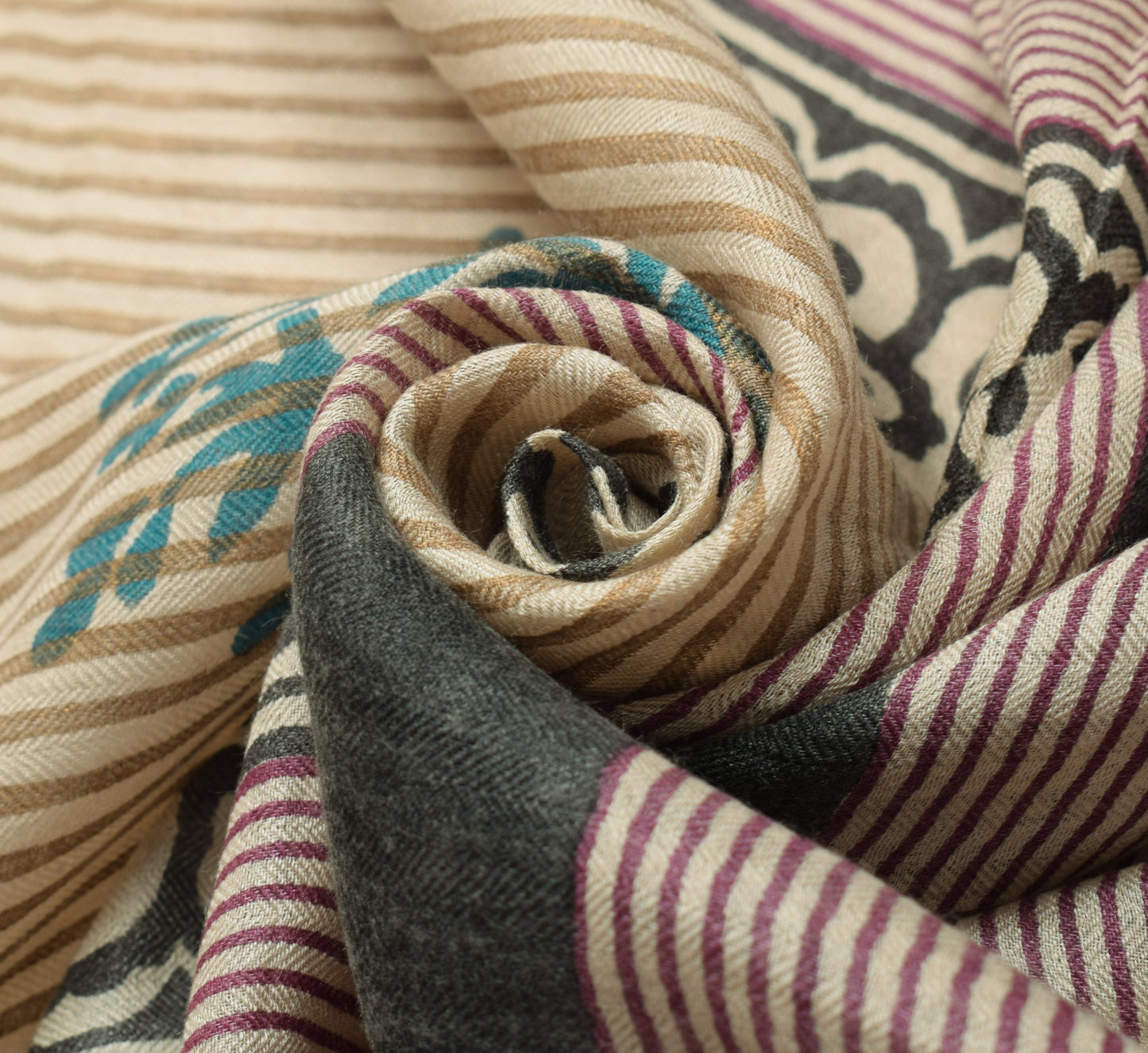 Sushila Vintage Cream Pure Woolen Dupatta Hand Block Printed Long Stole Shawl