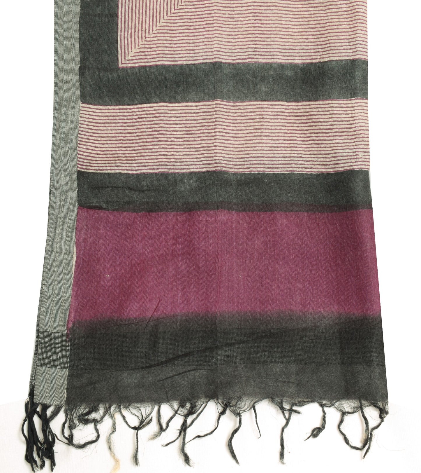 Sushila Vintage Cream Pure Woolen Dupatta Hand Block Printed Long Stole Shawl