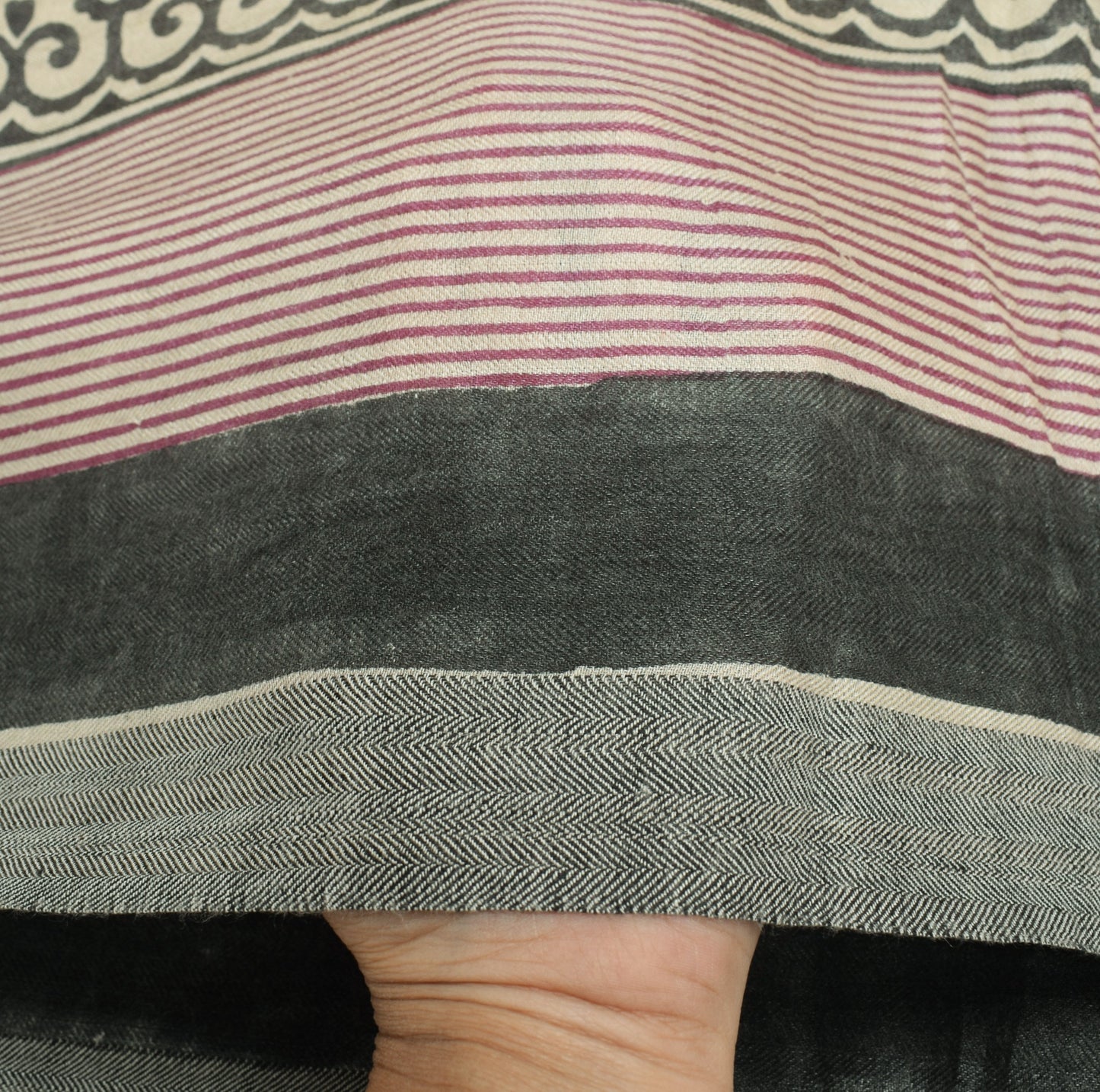 Sushila Vintage Cream Pure Woolen Dupatta Hand Block Printed Long Stole Shawl