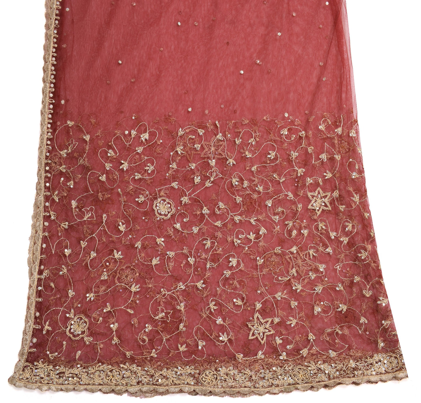 Sushila Vintage Maroon Bridal Dupatta Net Mesh Zari Embroidered Long Stole Wrap