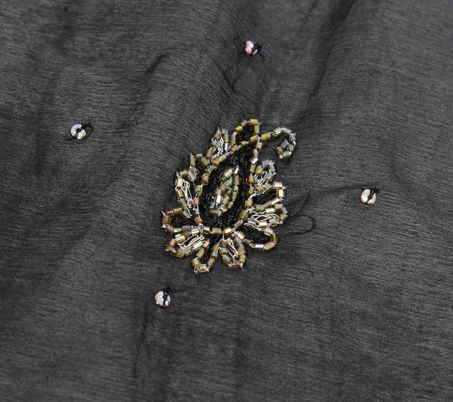 Sushila Vintage Black Art Silk Dupatta Glass Beads Embellish Indian Long Stole