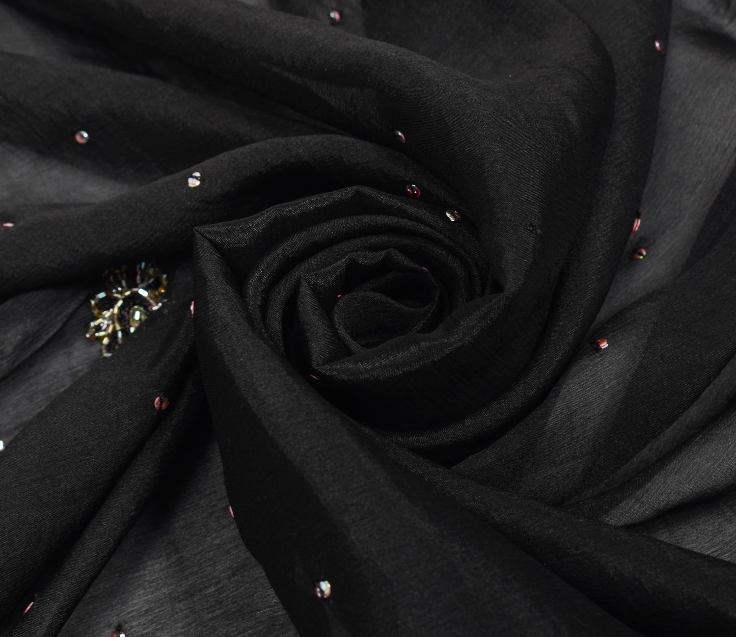 Sushila Vintage Black Art Silk Dupatta Glass Beads Embellish Indian Long Stole