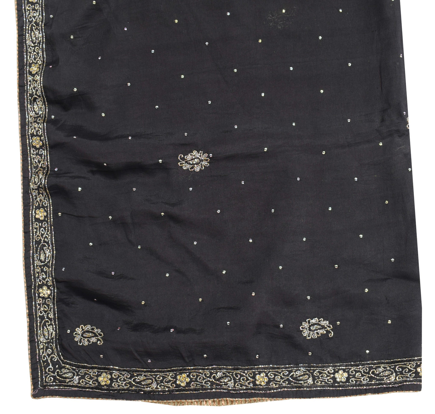 Sushila Vintage Black Art Silk Dupatta Glass Beads Embellish Indian Long Stole