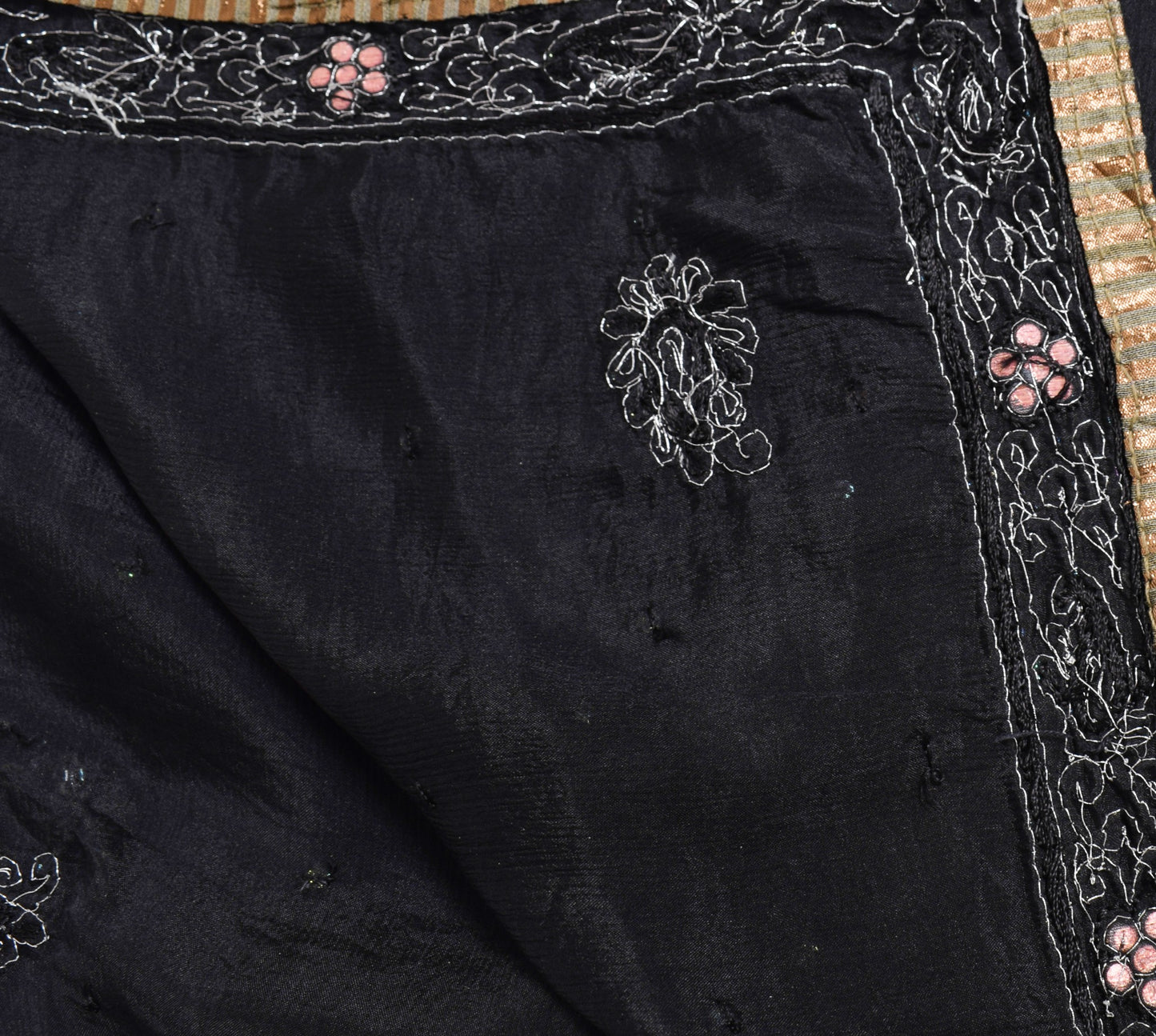 Sushila Vintage Black Art Silk Dupatta Glass Beads Embellish Indian Long Stole