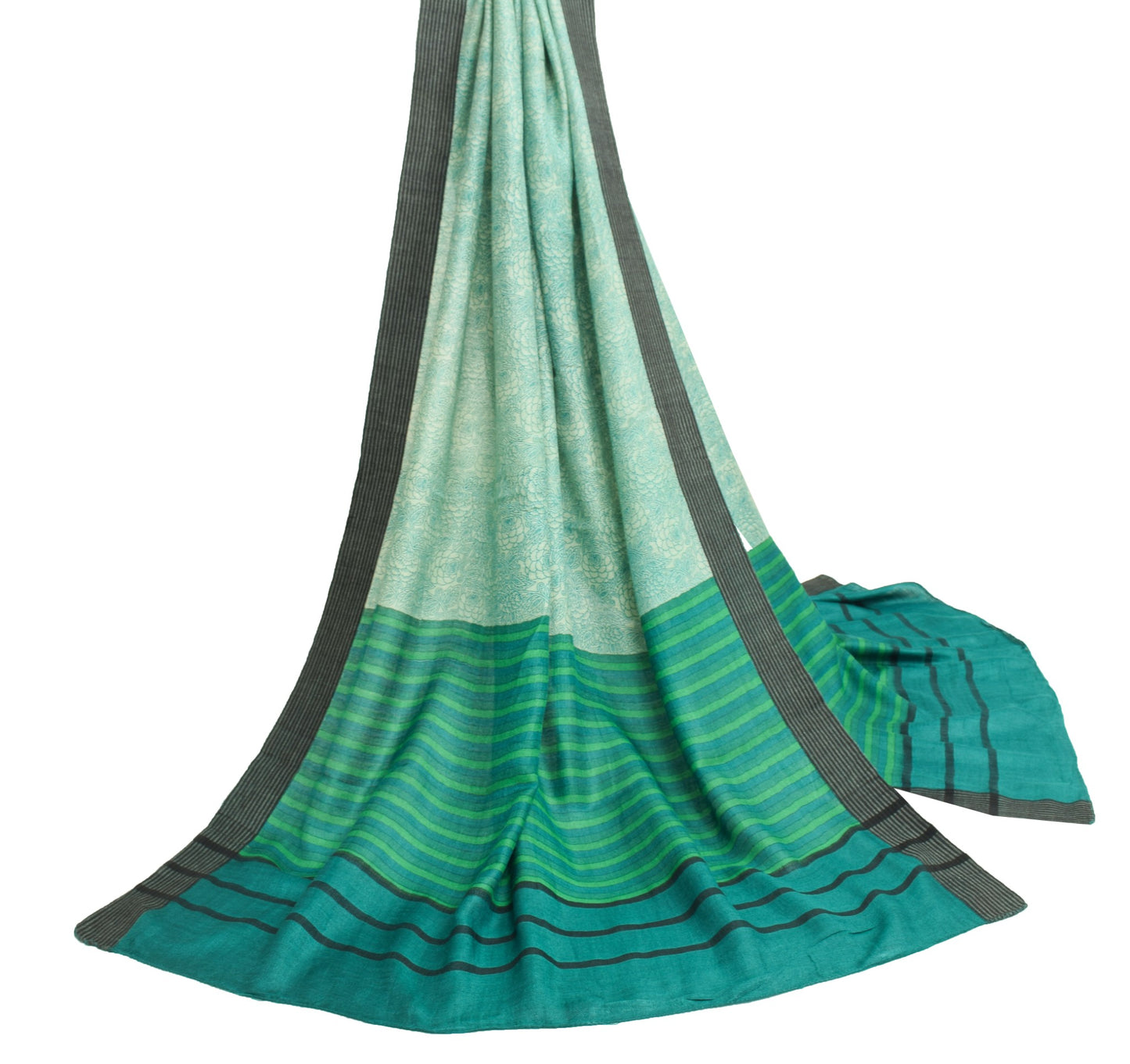 Sushila Vintage Pure Woolen Dupatta Floral Printed Shade of Green Long Stole