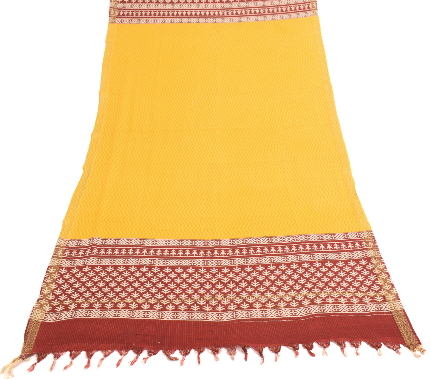 Sushila Vintage Yellow Dupatta 100%Pure Cotton Hand Block Printed Long Stole
