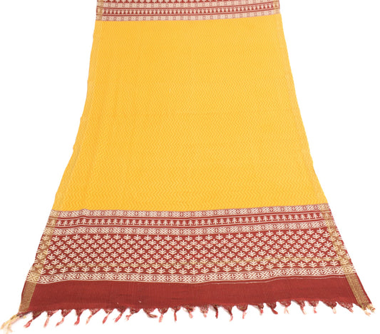 Sushila Vintage Yellow Dupatta 100%Pure Cotton Hand Block Printed Long Stole