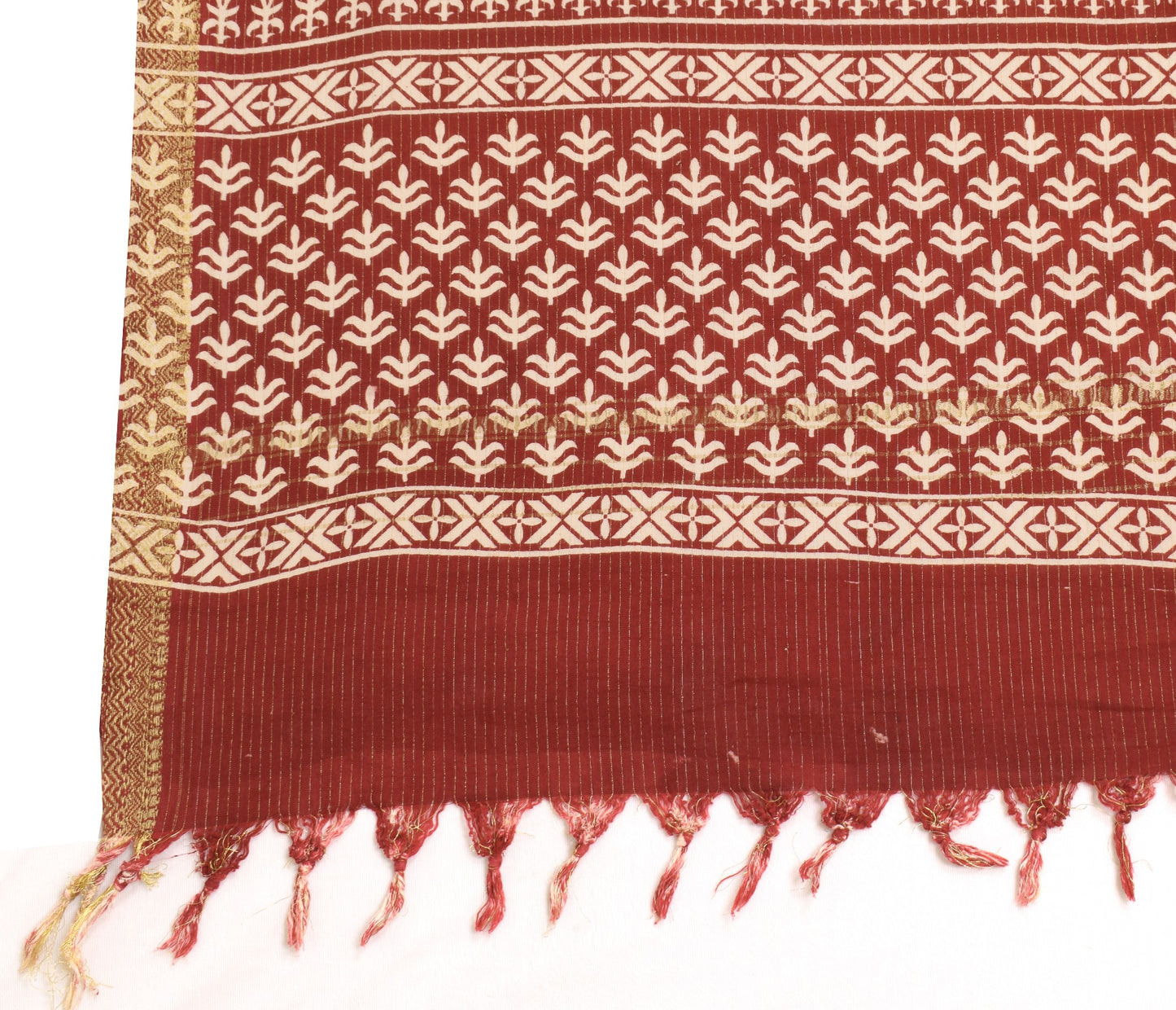 Sushila Vintage Yellow Dupatta 100%Pure Cotton Hand Block Printed Long Stole