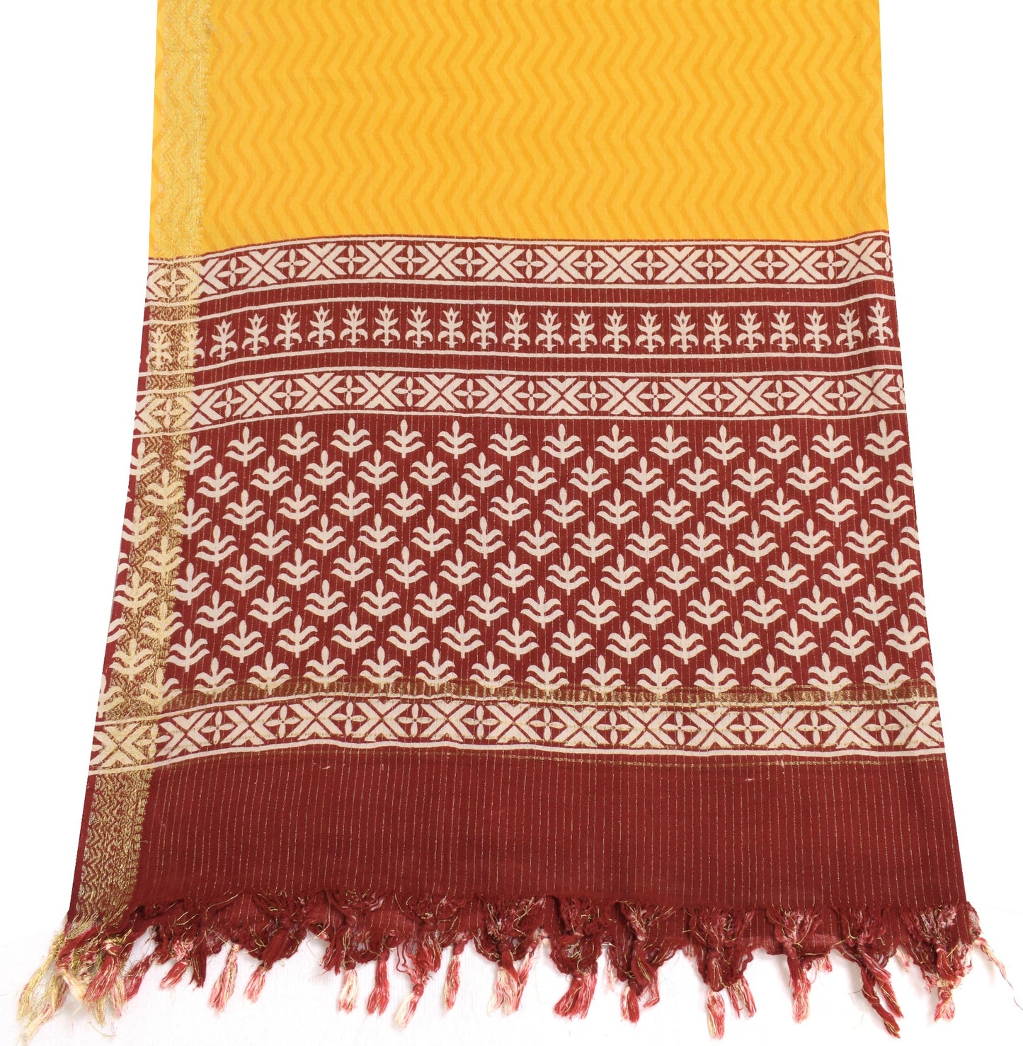 Sushila Vintage Yellow Dupatta 100%Pure Cotton Hand Block Printed Long Stole