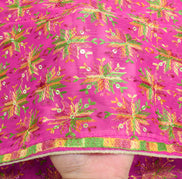 Sushila Vintage Fuchsia Pink Dupatta Art Chiffon Phulkari Embroidered Long Stole