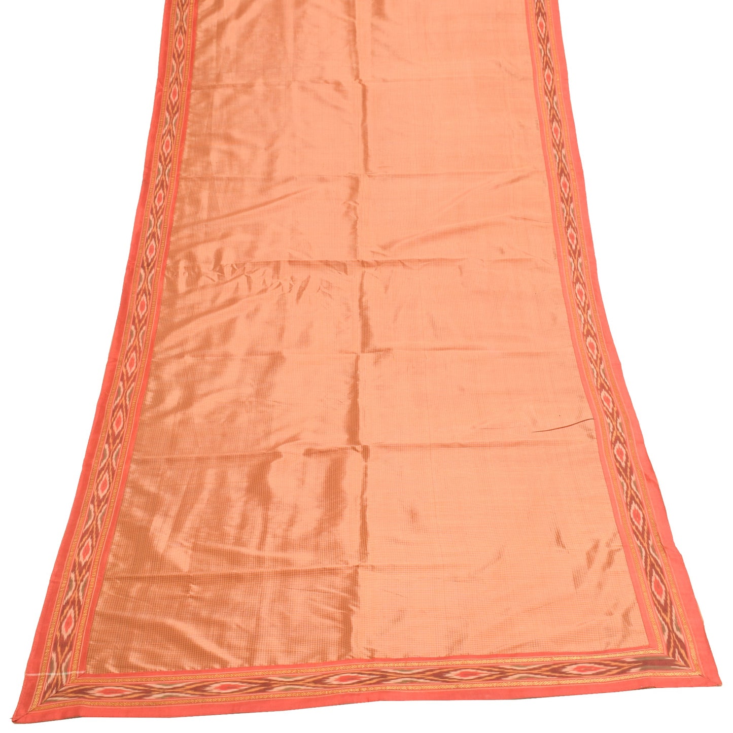 Sushila Vintage Rust Hand Woven 100% Pure Silk Checks Soft Long Stole Wrap Veil