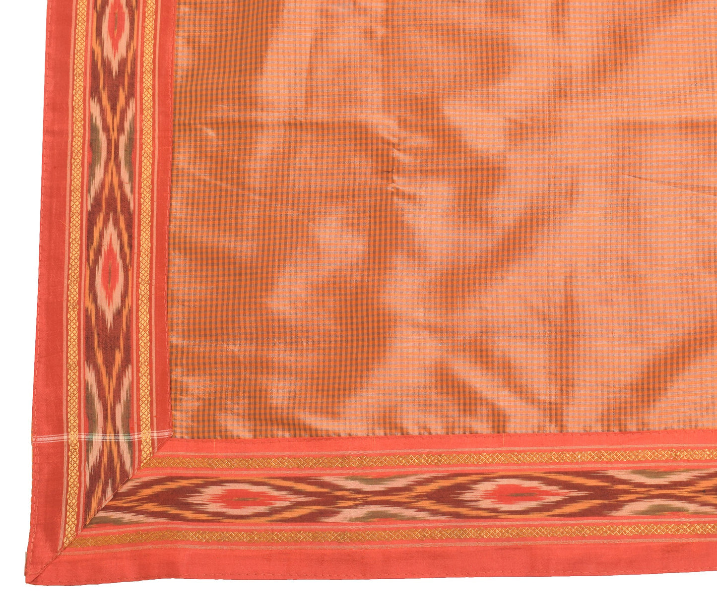 Sushila Vintage Rust Hand Woven 100% Pure Silk Checks Soft Long Stole Wrap Veil
