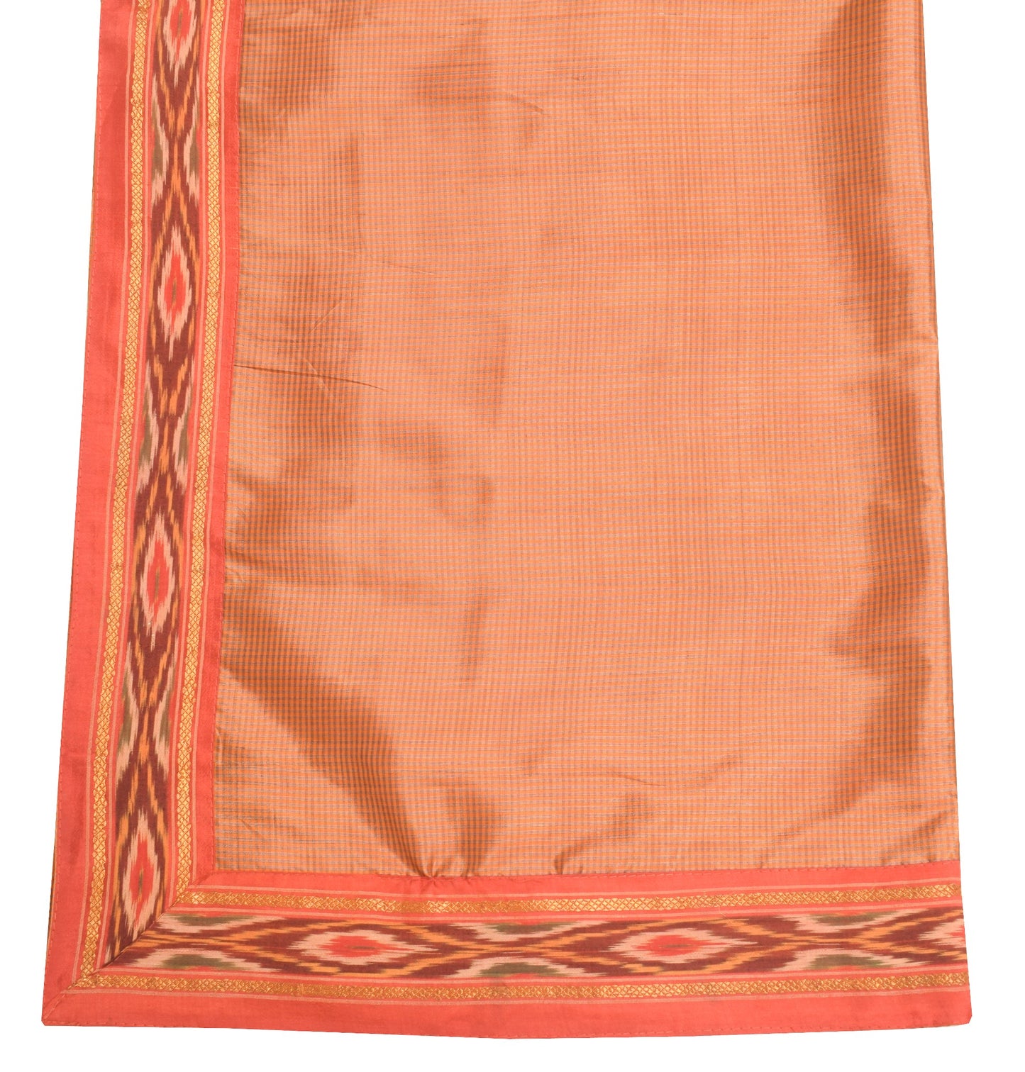 Sushila Vintage Rust Hand Woven 100% Pure Silk Checks Soft Long Stole Wrap Veil