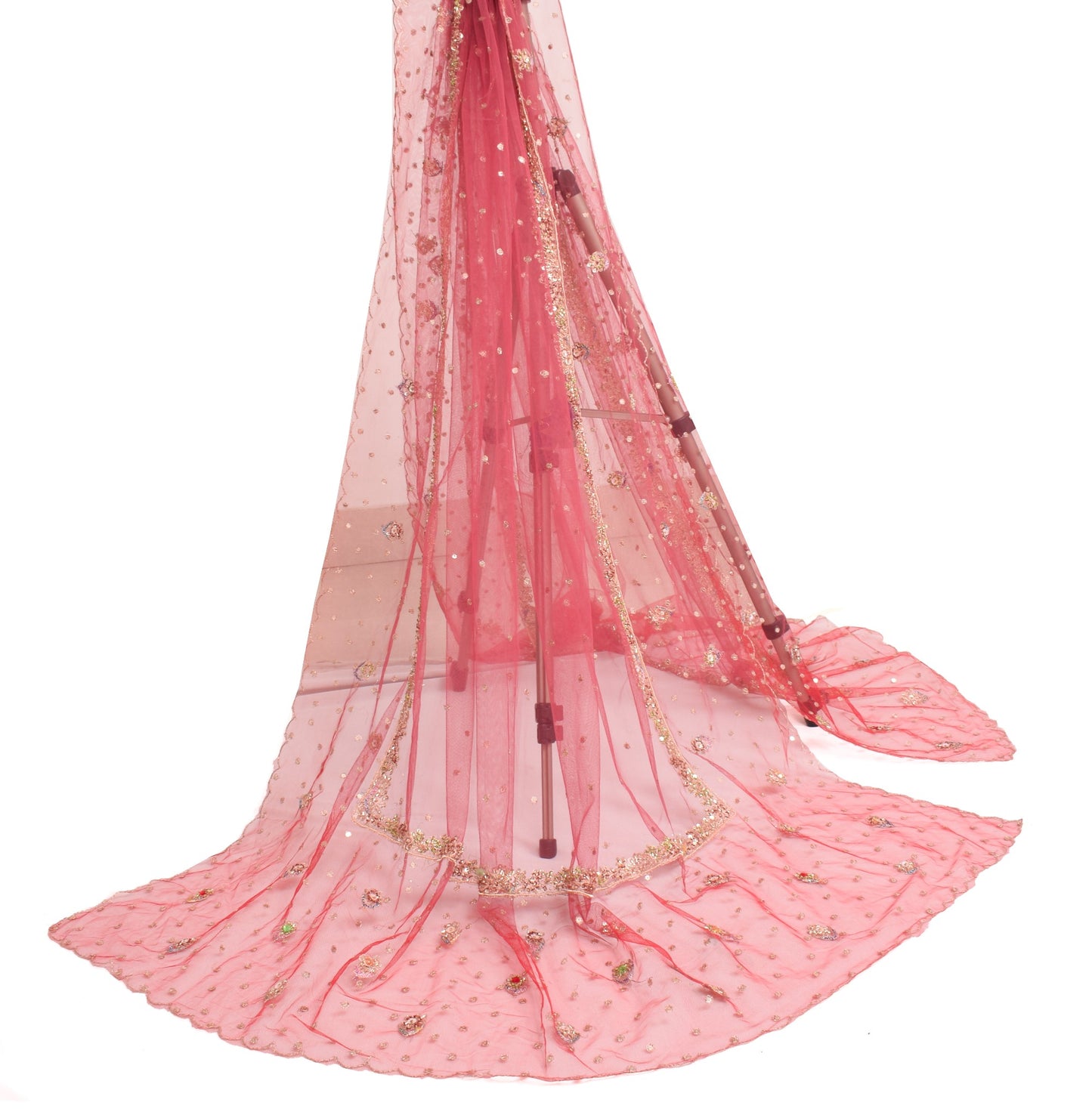 Sushila Vintage Pink Traditional Dupatta Net Mesh Zari Embroidered Long Stole